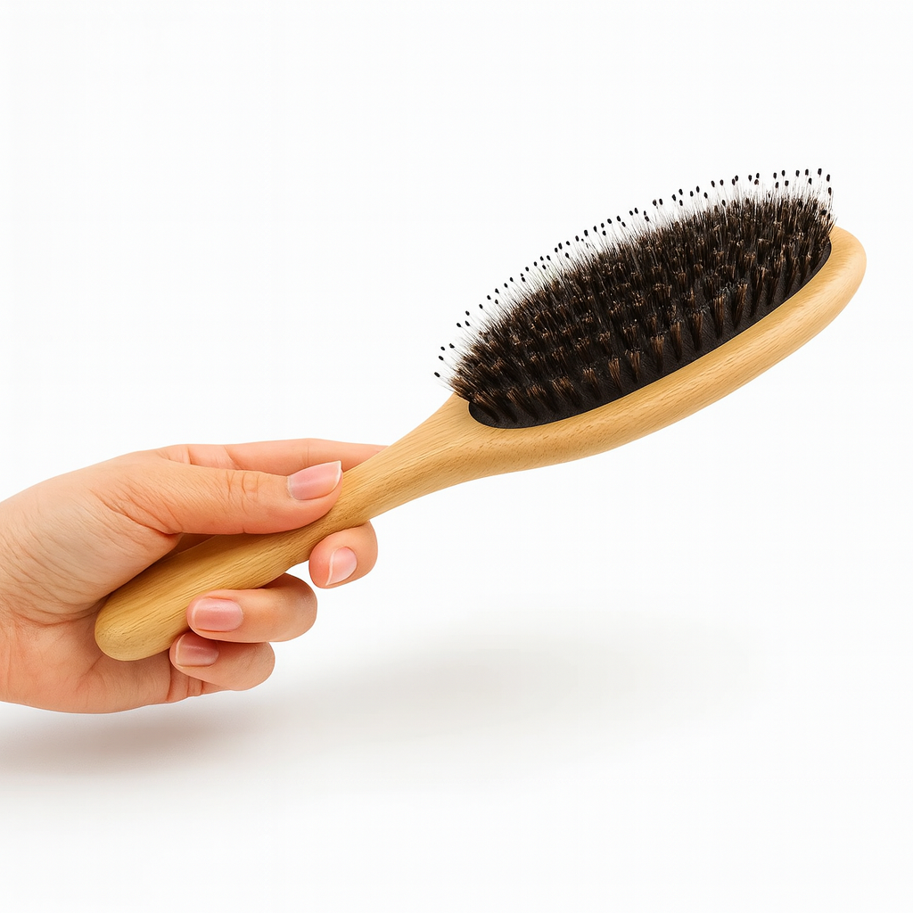 🌿 Brosse à Cheveux Plate en Bambou – Poils de Sanglier & Nylon, Massage et Démêlage Naturel