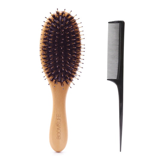 🌿 Brosse à Cheveux en Bois & Bambou – Poils de Sanglier Naturels, Massage et Brillance