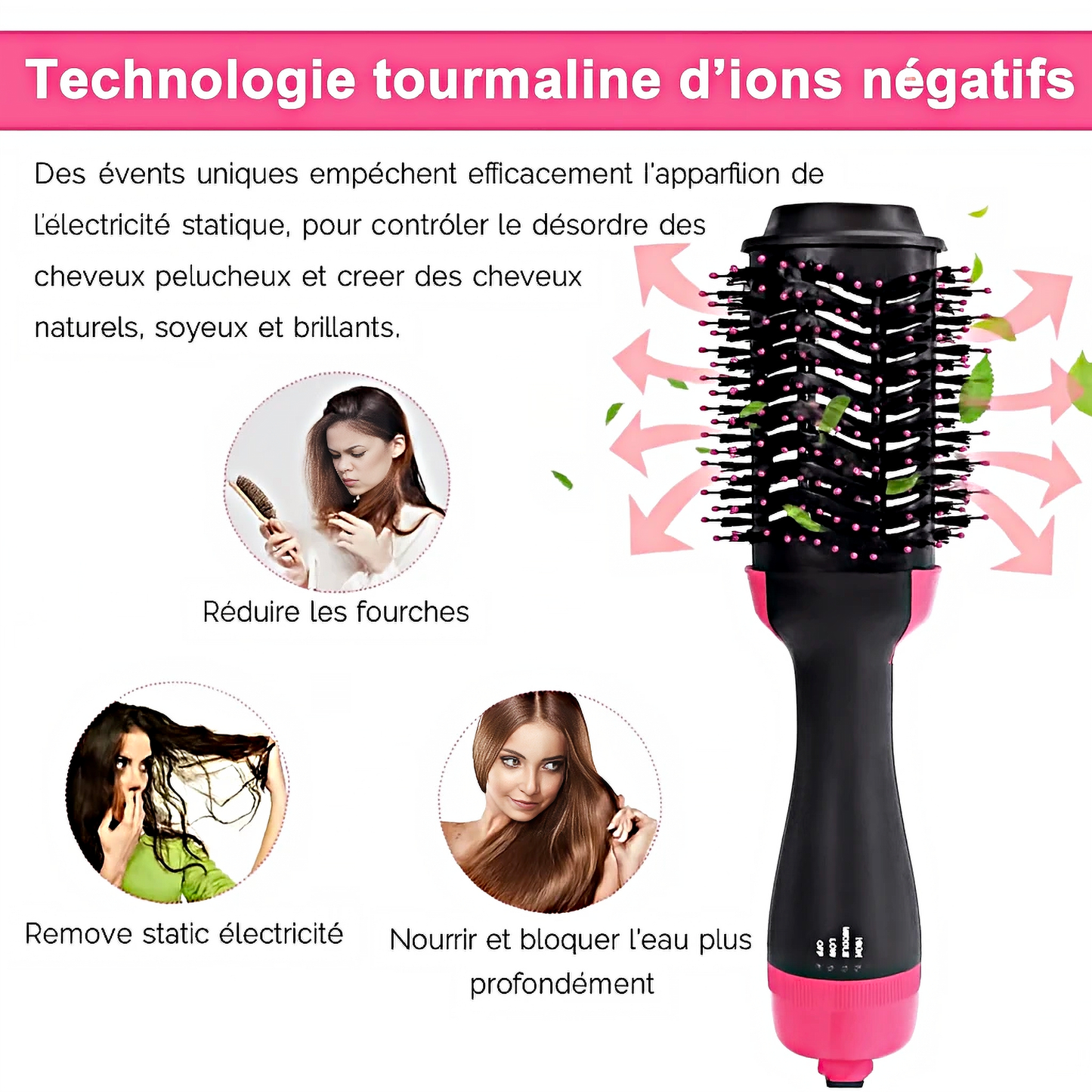 Brosse cheveux démêlante anti-frisottis tourmaline