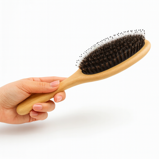 🌿 Brosse à Cheveux Plate en Bambou – Poils de Sanglier & Nylon, Massage et Démêlage Naturel