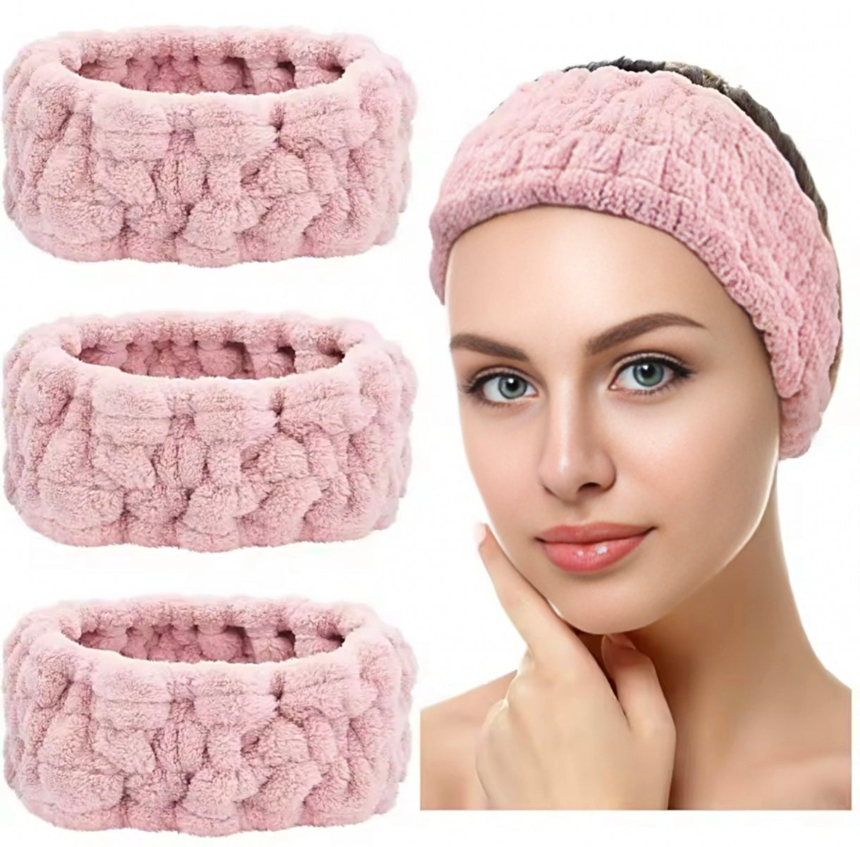 Bandeau turban en velours rose, large et confortable, idéal pour maintenir les cheveux au quotidien